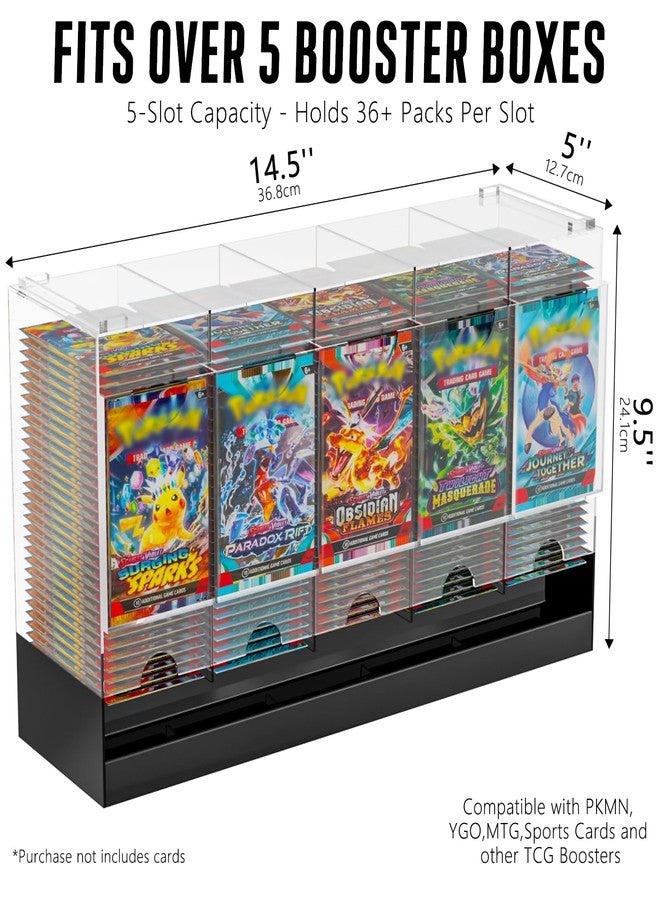 Botyboty 5-Slot Booster Pack Dispenser with Black Base, Card Pack Dispenser Fits 200 Booster Packs for Dispensing, Compatible with TCG Trading Card Boosters and Sports Card Boosters & More, Acrylic Stackable - Image 2